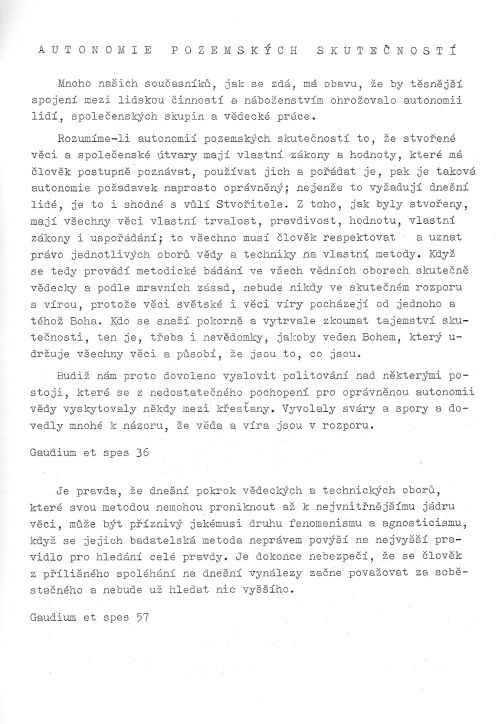 Autonomie pozemskch skutenost (Gaudium et spes), s. 1